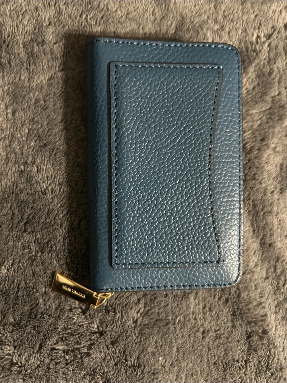 Michael Kors Teal Blue Zip Card Holder with Gold Hardware